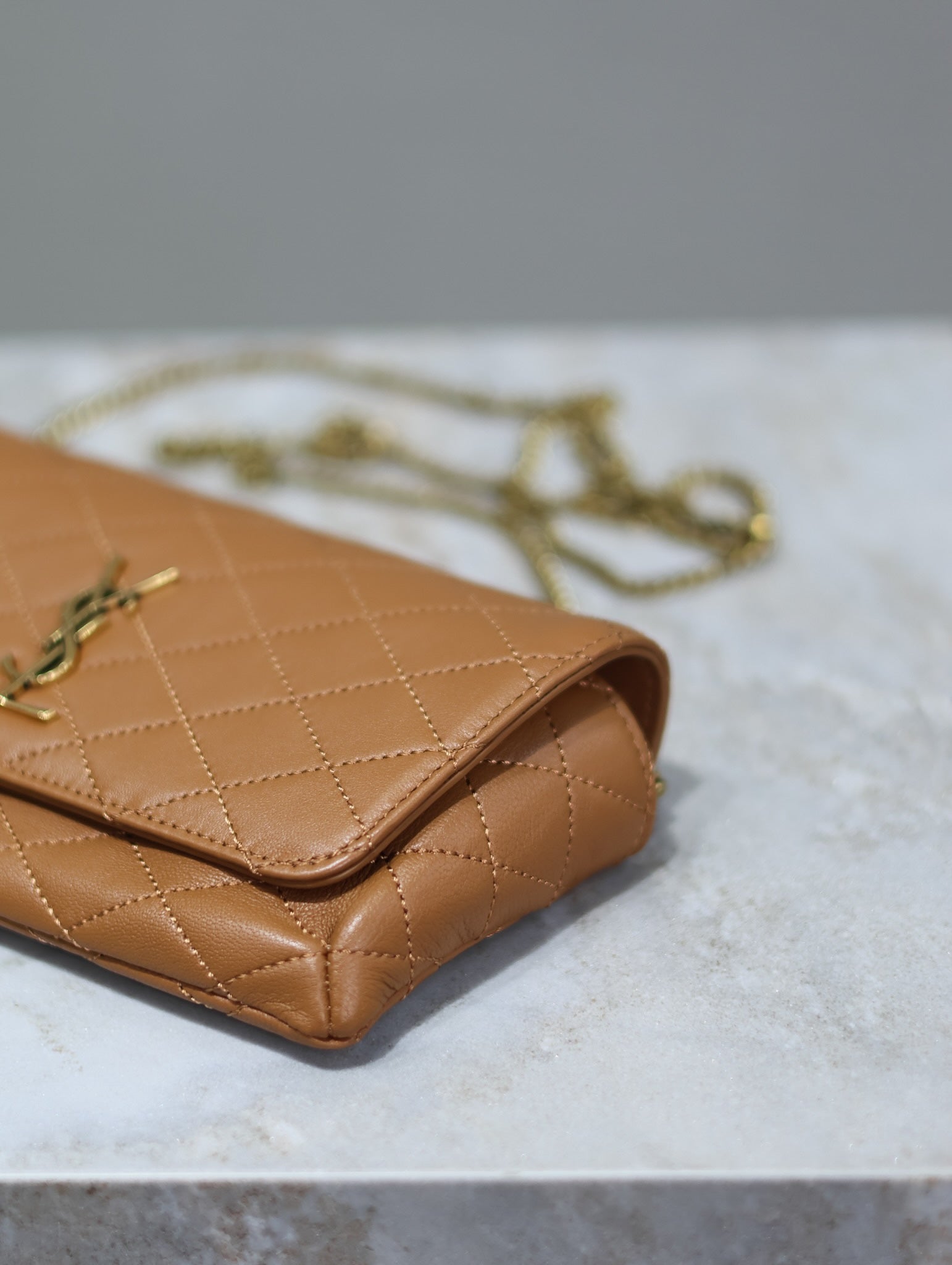 Gaby Phone Bag 19cm Light Brown Quilted Leather GHW
