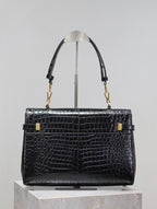 MANHATTAN HANDBAG 32 IN BLACK CROCODILE-EMBOSSED CALFSKIN GOLD HARDWARE