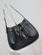 PARIS VII SMALL HOBO 30 IN BLACK GRAINED LEATHER GOLD HARDWARE