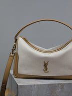 CAMERA SUPPLE BAG 28 IN WHITE CANVAS AND BROWN CALFSKIN TRIM
