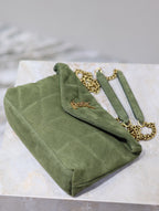 YSL 25S LOULOU PUFFER MINI 23 IN GREEN SUEDE GOLD HARDWARE
