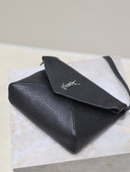 ENVELOPE CHAIN BAG 23 IN BLACK ELEPHANT TEXTURE LAMBSKIN SILVER LOGO