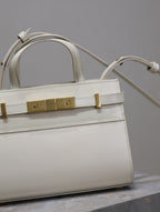 MANHATTAN SMALL TOP HANDLE BAG 21 IN WHITE CALFSKIN GOLD HARDWARE