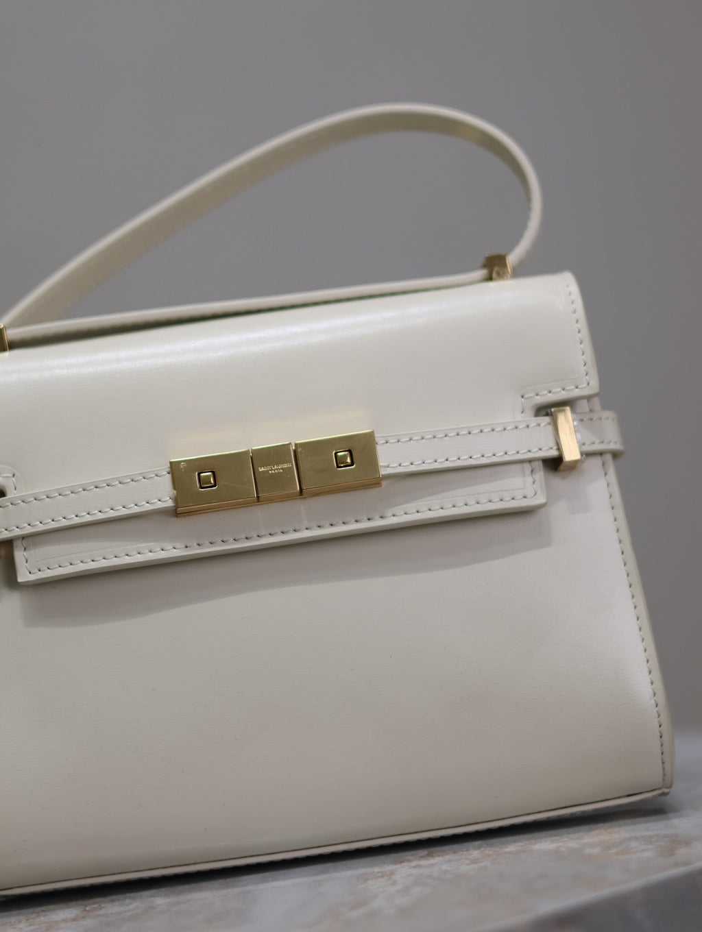YSL 25S MINI MANHATTAN 19 IN BLANC  CALFSKIN GOLD HARDWRE
