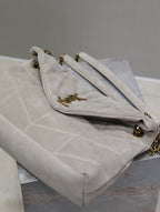 YSL 25S LOULOU PUFFER GM 35 IN SMOKEY TAUPE SUEDE GOLD HARDWARE