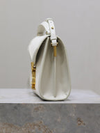CASSANDRA MINI TOP HANDLE BAG 20 IN WHITE CANVAS AND LEATHER TRIM