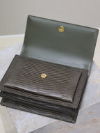 YSL 25S SUNSET MEDIUM 22 IN BROWN LIZARD-EMBOSSED CALFSKIN GOLD HARDWARE