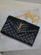 ENVELOPE CHAIN BAG 22 IN BLACK LAMBSKIN GOLD HARDWARE