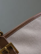 TOTE BAG 47 IN WHITE CANVAS AND BROWN LEATHER TRIM GOLD HARDWARE