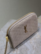 GABY ZIPPED POUCH 19 IN GRAY MATTE SUEDE GOLD HARDWARE