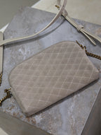 GABY ZIPPED POUCH 19 IN GRAY MATTE SUEDE GOLD HARDWARE