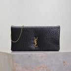 CALYPSO POUCH 24 IN BLACK ELEPHANT TEXTURED LAMBSKIN GOLD LOGO