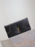 CALYPSO POUCH 24 IN BLACK ELEPHANT TEXTURED LAMBSKIN GOLD LOGO