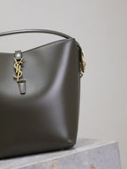 YSL 25S LE 5 À 7 BUCKET 26 IN DARK OLIVE CALFSKIN GOLD HARDWARE
