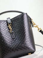 YSL 25S LE 37 BUCKET 15 IN BLACK SNAKE EMBOSSED CALFSKIN GOLD HARDWRE