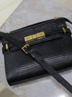 YSL 25S MINI MANHATTAN 19 IN BLACK SHINY CROCODILE CALFSKIN GOLD HARDWARE