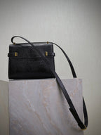 YSL 25S MINI MANHATTAN 19 IN BLACK SHINY CROCODILE CALFSKIN GOLD HARDWARE