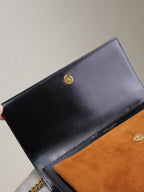 YSL Sunset Handbags 25cm Black Brown Cowhide Suede