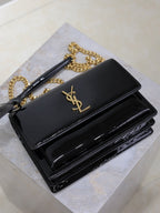 YSL 25S SUNSET MEDIUM 22 IN BLACK SHINY CALFSKIN GOLD HARDWARE