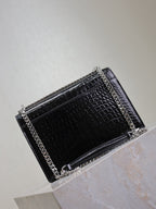YSL 25S SUNSET MEDIUM 22 IN BLACK CROCODILE-EMBOSSED SHINY CALFSKIN SILVER HARDWARE