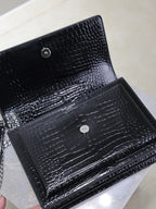 YSL 25S SUNSET MEDIUM 22 IN BLACK CROCODILE-EMBOSSED SHINY CALFSKIN SILVER HARDWARE