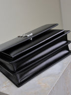 YSL Medium Sunset Shoulder Bag 22cm Black Cowhide Sliver HW