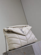 YSL 25S LOULOU PUFFER GM 35 IN SMOKEY TAUPE CALFSKIN SILVER HARDWRE