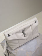 YSL 25S LOULOU PUFFER MM 29 IN SMOKEY TAUPE CALFSKIN SILVER HARDWRE
