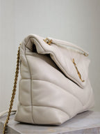 YSL 25S LOULOU PUFFER GM 35 IN BLANC  CALFSKIN GOLD HARDWRE