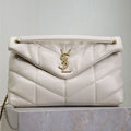 YSL 25S LOULOU PUFFER GM 35 IN BLANC  CALFSKIN GOLD HARDWARE