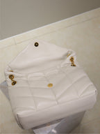 YSL 25S LOULOU PUFFER GM 35 IN BLANC  CALFSKIN GOLD HARDWARE