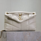 YSL 25S LOULOU PUFFER MM 29 IN BLANC  CALFSKIN GOLD HARDWARE