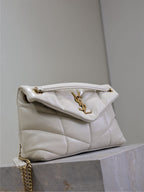 YSL 25S LOULOU PUFFER MM 29 IN BLANC  CALFSKIN GOLD HARDWARE