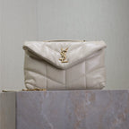 YSL 25S LOULOU PUFFER MINI 23 IN BLANC  CALFSKIN GOLD HARDWRE