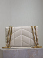 YSL 25S LOULOU PUFFER MINI 23 IN BLANC  CALFSKIN GOLD HARDWARE