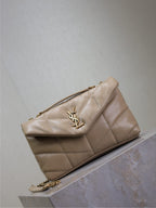 YSL 25S LOULOU PUFFER MINI 23 IN BROWN CALFSKIN GOLD HARDWARE