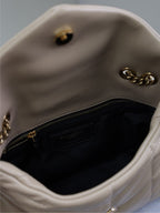 YSL 25S LOULOU PUFFER MINI 23 IN BROWN CALFSKIN GOLD HARDWARE