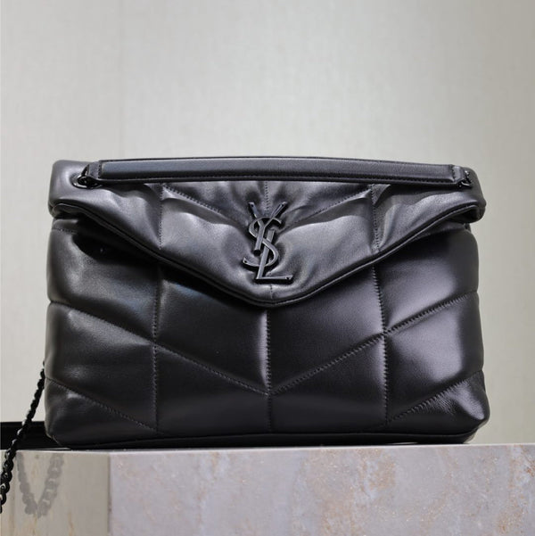YSL 25S LOULOU PUFFER GM 35 IN BLACK CALFSKIN BLACK HARDWARE