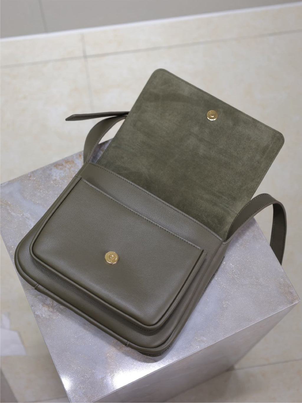 YSL 25S NIKI BABY 22 IN DARK OLIVE BROWN CALFSKIN GOLD HARDWRE