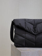 YSL 25S LOULOU PUFFER BAG 34 IN BLACK NYLON SILVER HARDWRE