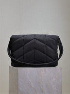 YSL 25S LOULOU PUFFER BAG 34 IN BLACK NYLON SILVER HARDWRE