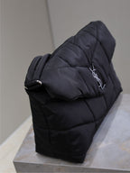 YSL 25S LOULOU PUFFER BAG 34 IN BLACK NYLON SILVER HARDWRE