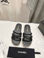 SLIPPERS CROSS STRAPS IN BLACK LAMBSKIN