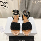 LYMPIA SANDAL IN TRIOMPHE MACCRAMÉ COTTON & CALFSKIN BLACK