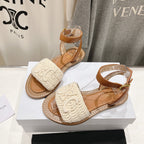LYMPIA SANDAL IN TRIOMPHE MACCRAMÉ COTTON & CALFSKIN ECRU TAN