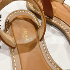 LYMPIA SANDAL IN TRIOMPHE MACCRAMÉ COTTON & CALFSKIN ECRU TAN