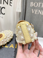 ALAIA PEARL MARY JANE SHOES IN LIGHT YELLOW MESH AND CALFSKIN
