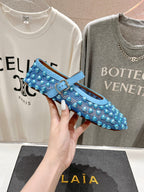 ALAIA PEARL MARY JANE SHOES IN CERULEAN BLUE MESH AND CALFSKIN