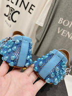 ALAIA PEARL MARY JANE SHOES IN CERULEAN BLUE MESH AND CALFSKIN