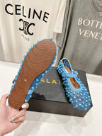 ALAIA PEARL MARY JANE SHOES IN CERULEAN BLUE MESH AND CALFSKIN